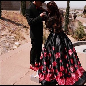 sherri hill floral two piece prom dress